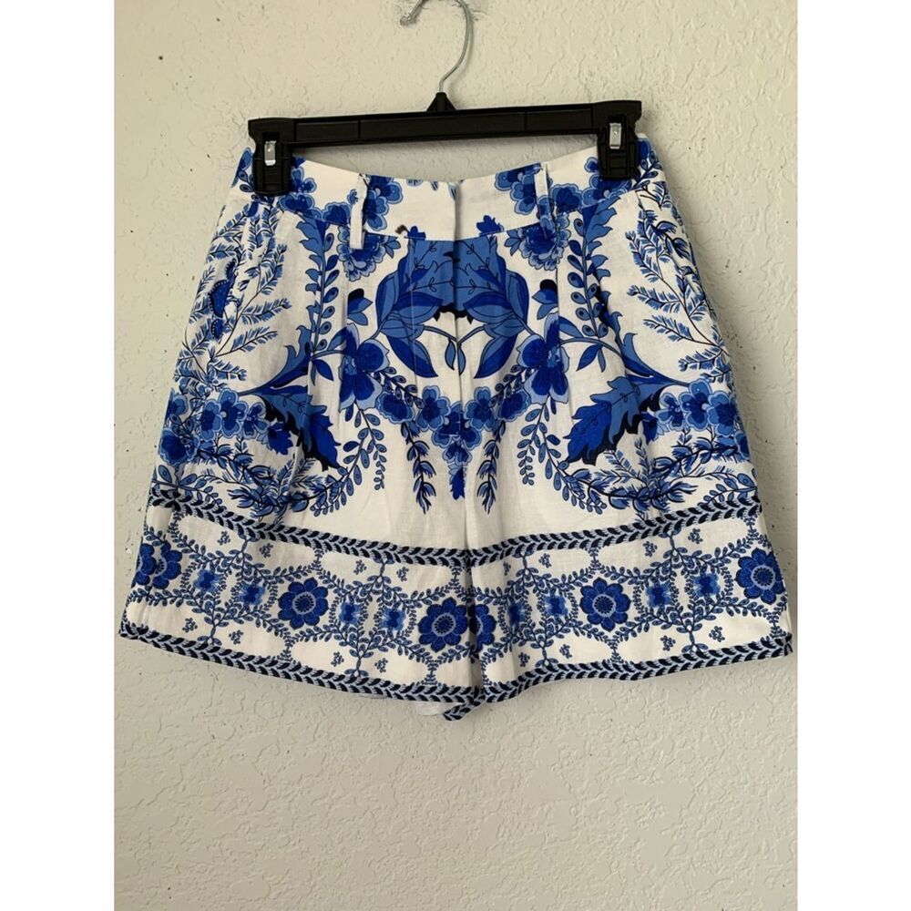 NWT A Loves A Blue Floral Print Linen Blend Pockets Women’s Shorts Size 0